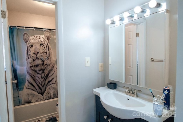 305 Ridge Manor Dr, Raeford Township, NC 28376 - bathroom with vanity and shower / bath combo with shower curtain