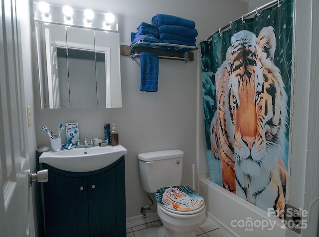 305 Ridge Manor Dr, Raeford Township, NC 28376 - bathroom featuring toilet, vanity, tile patterned flooring, and shower / tub combo with curtain