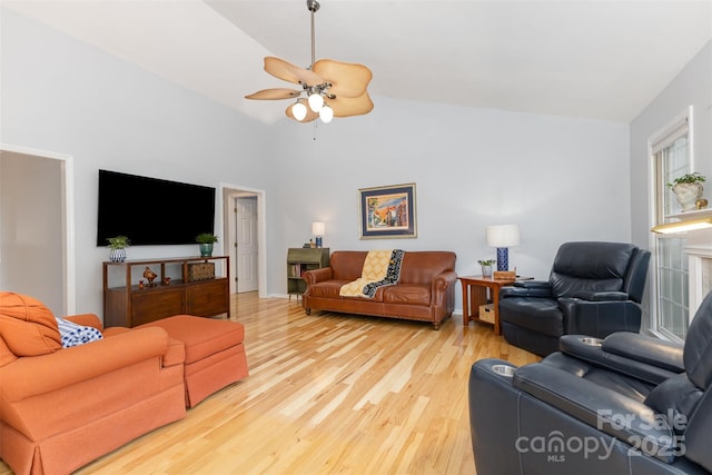 2906 Chapman Cir, Rock Hill, SC 29732 - living area with light wood-type flooring, ceiling fan, and high vaulted ceiling