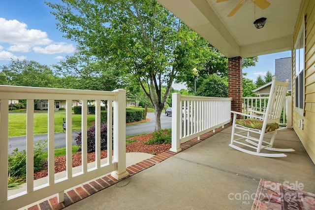 view of patio / terrace with a ceiling fan and covered porch