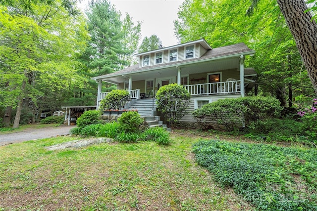 223 Assembly Dr, Montreat, NC 28757 - view of front facade with covered porch, stairs, and gravel driveway