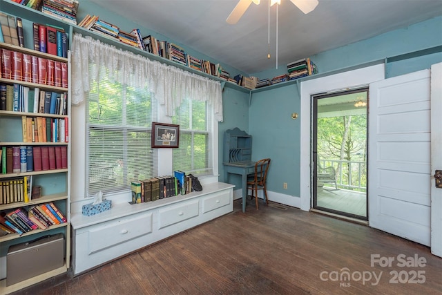 223 Assembly Dr, Montreat, NC 28757 - living area with wood finished floors, a ceiling fan, plenty of natural light, and baseboards