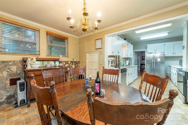 223 Assembly Dr, Montreat, NC 28757 - dining area with a chandelier, crown molding, and stone finish floors