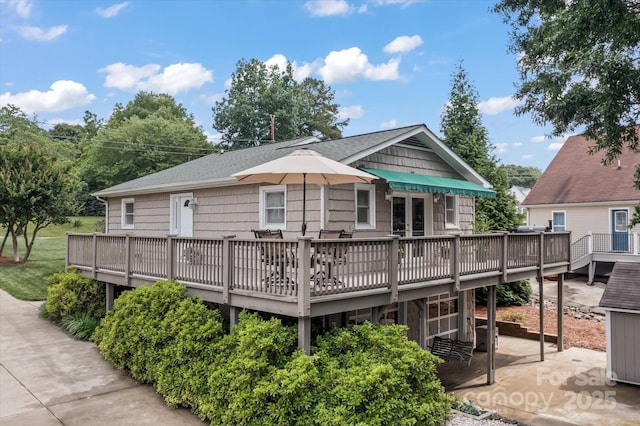 147 Bluewing Ln Unit 274, Mooresville, NC 28117 - rear view of property with roof with shingles, a deck, a patio, and french doors