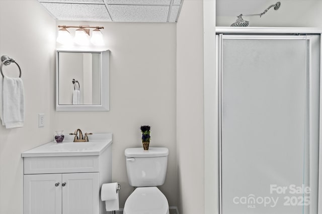 147 Bluewing Ln Unit 274, Mooresville, NC 28117 - full bath with toilet, vanity, a shower stall, and a drop ceiling