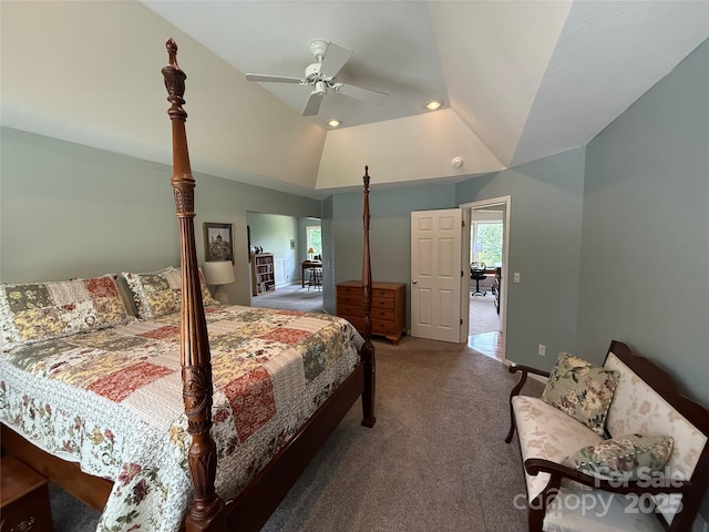 357 Lentz Landing Ln, Nebo, NC 28761 - carpeted bedroom with vaulted ceiling, ceiling fan, and recessed lighting