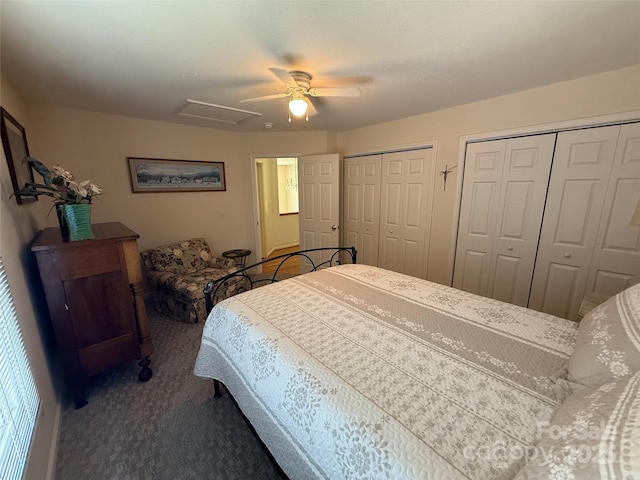 357 Lentz Landing Ln, Nebo, NC 28761 - carpeted bedroom featuring multiple closets, attic access, and a ceiling fan