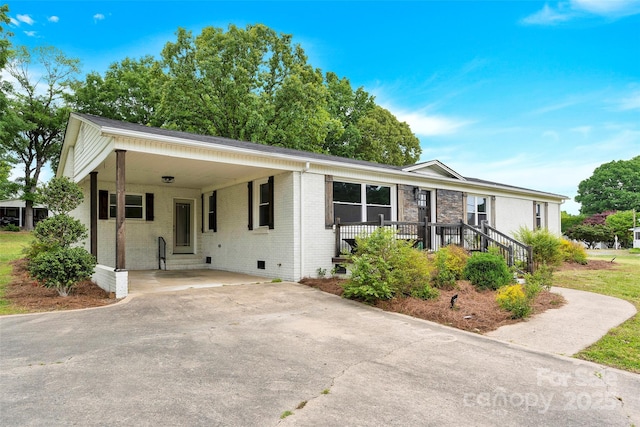 1501 E Church St, Cherryville, NC 28021 - ranch-style house featuring driveway, an attached carport, brick siding, and crawl space