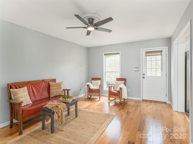 2600 Crabtree Rd, Waynesville, NC 28785 - sitting room with a ceiling fan, light wood finished floors, and baseboards