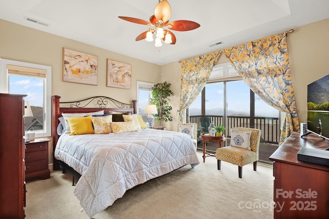 143 Wildflower Ln, Sugar Mountain, NC 28604 - bedroom with carpet, access to outside, multiple windows, and a ceiling fan