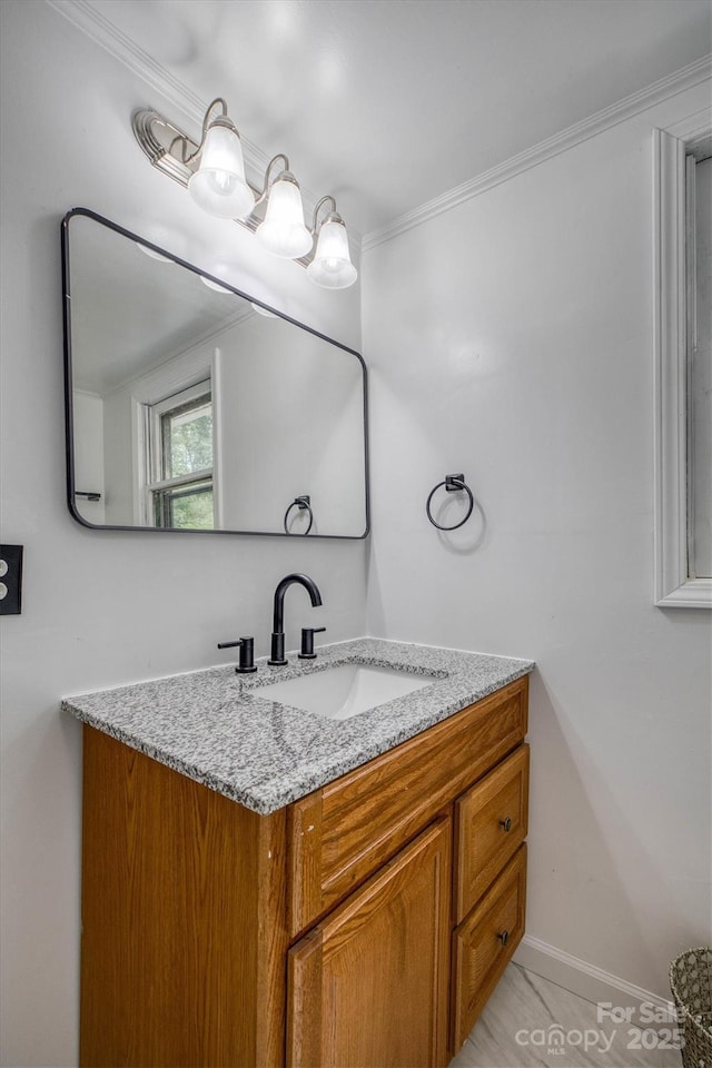 3614 Frank Whisnant Rd, Morganton, NC 28655 - bathroom with vanity, baseboards, and ornamental molding