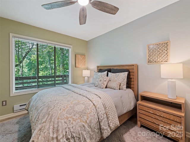 76 Shirley Dr, Maggie Valley, NC 28751 - bedroom featuring a baseboard radiator, ceiling fan, and baseboards