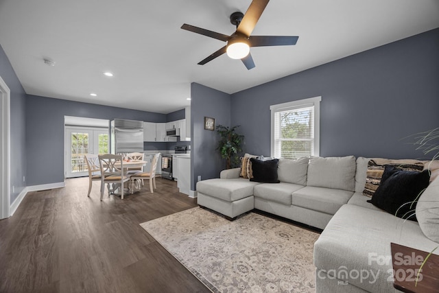 11 Mountain View Anx, Old Fort, NC 28762 - living room featuring dark wood-type flooring, healthy amount of natural light, ceiling fan, baseboards, and recessed lighting