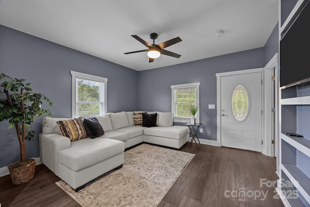 11 Mountain View Anx, Old Fort, NC 28762 - living room featuring healthy amount of natural light, ceiling fan, and dark wood-style flooring
