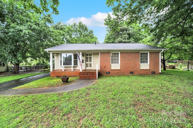 ranch-style house featuring crawl space and brick siding