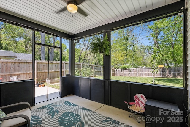 324 Elm St, Belmont, NC 28012 - sunroom / solarium featuring a ceiling fan, view of scattered trees, and healthy amount of natural light