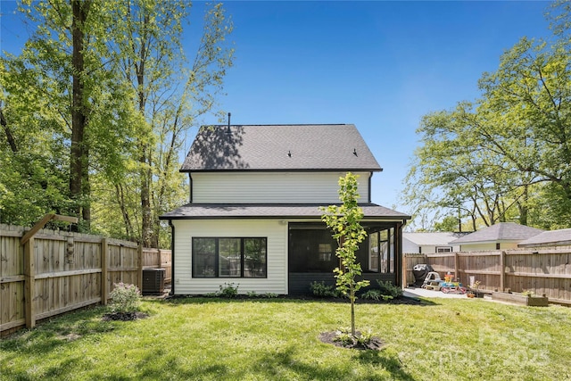 324 Elm St, Belmont, NC 28012 - rear view of house with a sunroom and central air condition unit