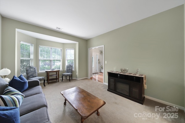 2017 White Cedar Ln, Waxhaw, NC 28173 - living room featuring baseboards and light carpet