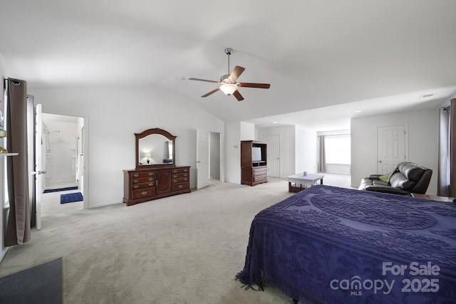2017 White Cedar Ln, Waxhaw, NC 28173 - bedroom featuring lofted ceiling, light carpet, ceiling fan, and baseboards