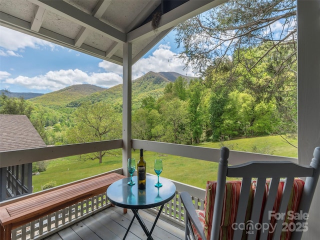 336 Stoney Ridge Loop, Maggie Valley, NC 28751 - deck with a mountain view, a wooded view, and a lawn