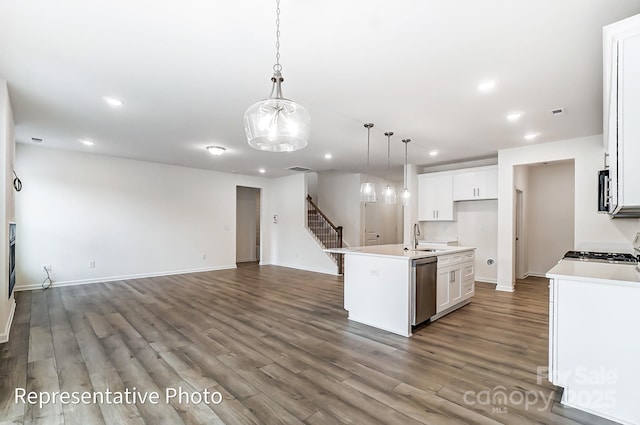 8619 Frank Grier Rd Unit 3, Charlotte, NC 28215 - kitchen featuring appliances with stainless steel finishes, a sink, open floor plan, recessed lighting, and dark wood-type flooring