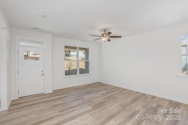318 Sixth St, Belmont, NC 28012 - foyer entrance with light wood-style flooring, a ceiling fan, and baseboards