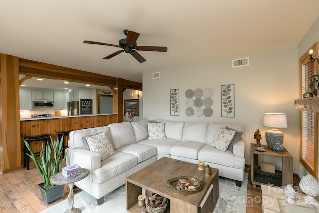 61 Creekside Way Unit G/101, Burnsville, NC 28714 - living room with ceiling fan, light wood-style flooring, and recessed lighting