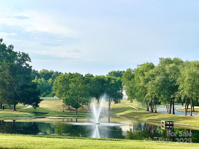 10008 King George Ln, Waxhaw, NC 28173 - surrounding community with a water view, a lawn, and view of wooded area