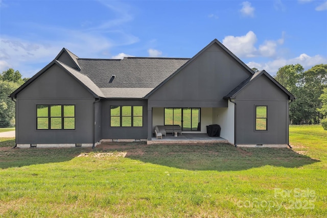 1141 Harper Lee Dr, Newton, NC 28658 - rear view of house with roof with shingles, a patio, a yard, and crawl space