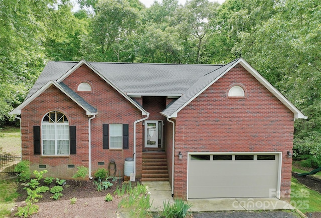 7328 S Providence Rd, Waxhaw, NC 28173 - view of front of property with crawl space, a garage, fence, and brick siding