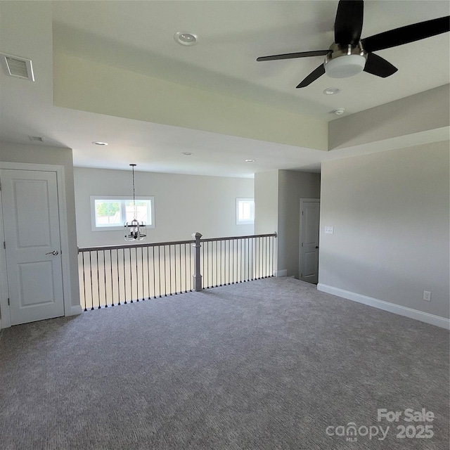 5118 Regents Park Dr, Hickory, NC 28602 - unfurnished room with a chandelier, a ceiling fan, carpet floors, baseboards, and recessed lighting