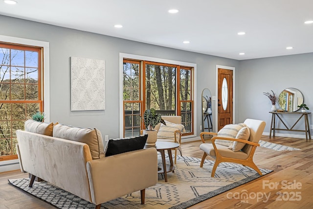 32 Whitaker View Rd, Fairview, NC 28730 - living area with recessed lighting, healthy amount of natural light, light wood-style floors, and baseboards