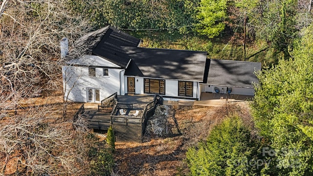 32 Whitaker View Rd, Fairview, NC 28730 - rear view of property with a chimney, a deck, and a shingled roof