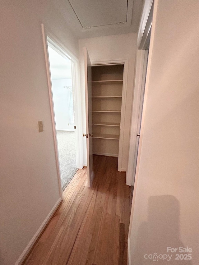 hallway with light wood-style floors and baseboards