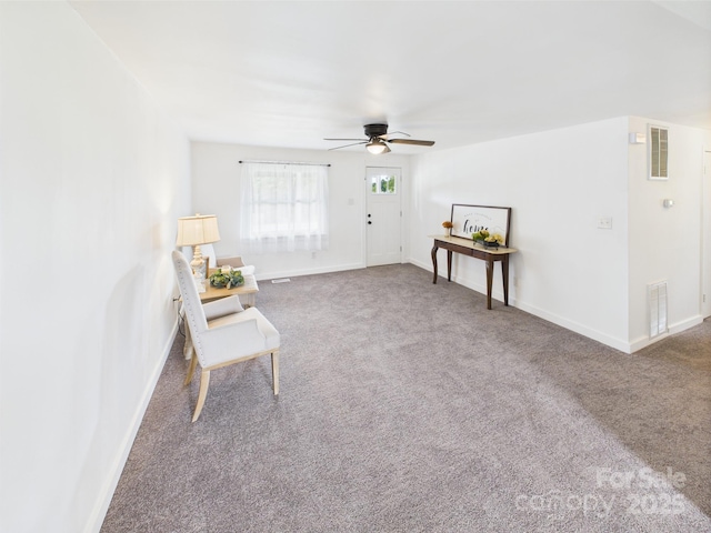 120 Hepler Rd, Taylorsville, NC 28681 - sitting room featuring a ceiling fan, carpet flooring, and baseboards
