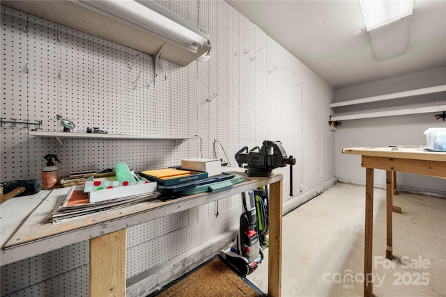 basement featuring a workshop area