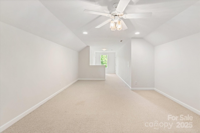 601 Carver Pond Ln, Waxhaw, NC 28173 - bonus room with lofted ceiling, baseboards, carpet flooring, ceiling fan, and recessed lighting