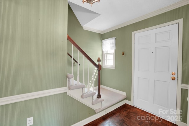 4738 Truscott Rd, Charlotte, NC 28226 - foyer entrance featuring ornamental molding, stairs, and baseboards