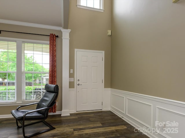 3224 Dunbar Ln, Fort Mill, SC 29707 - entryway featuring plenty of natural light, dark wood finished floors, and a wainscoted wall