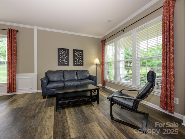 3224 Dunbar Ln, Fort Mill, SC 29707 - living area with wood finished floors, crown molding, and baseboards