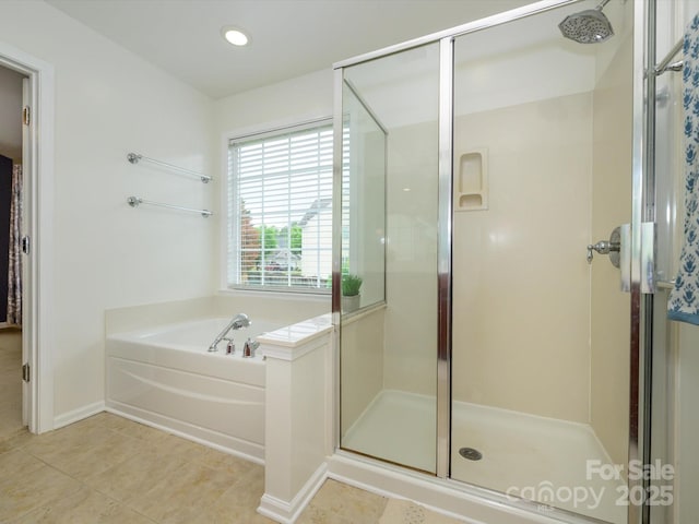 3224 Dunbar Ln, Fort Mill, SC 29707 - full bathroom with a shower stall, a bath, and tile patterned floors