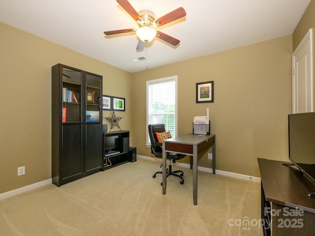 3224 Dunbar Ln, Fort Mill, SC 29707 - office area with baseboards, light carpet, and a ceiling fan