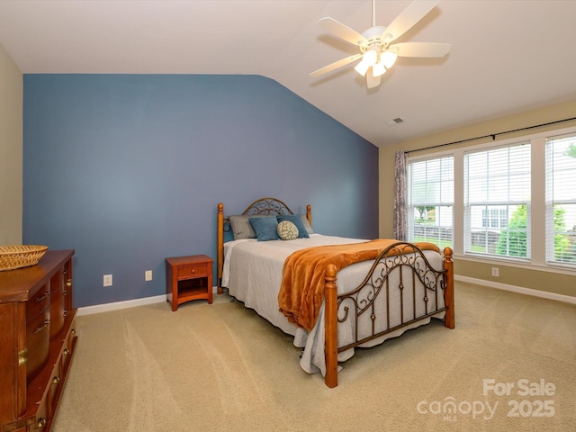 3224 Dunbar Ln, Fort Mill, SC 29707 - bedroom with light colored carpet, lofted ceiling, baseboards, and a ceiling fan