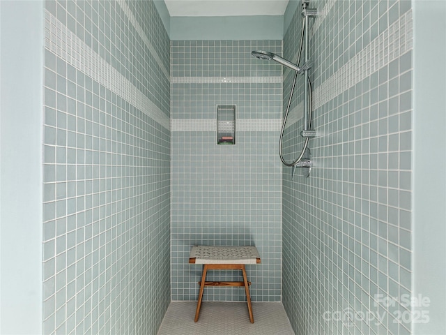 11 Kenilworth Rd, Asheville, NC 28803 - full bath with tile walls, tiled shower, and tile patterned flooring