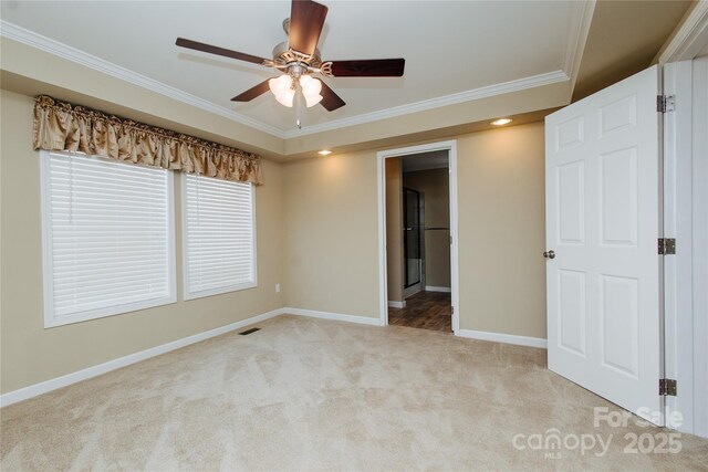 3499 Fairview Rd, Nebo, NC 28761 - empty room with ornamental molding, light carpet, baseboards, a ceiling fan, and recessed lighting
