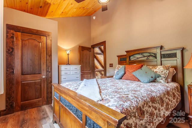 91 Riverview Dr, Robbinsville, NC 28771 - bedroom with wood ceiling, wood finished floors, and lofted ceiling