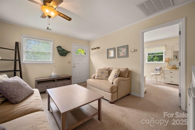 64 Persimmon Hill Dr Unit 4, Columbus, NC 28722 - carpeted living room featuring a ceiling fan, baseboards, and crown molding