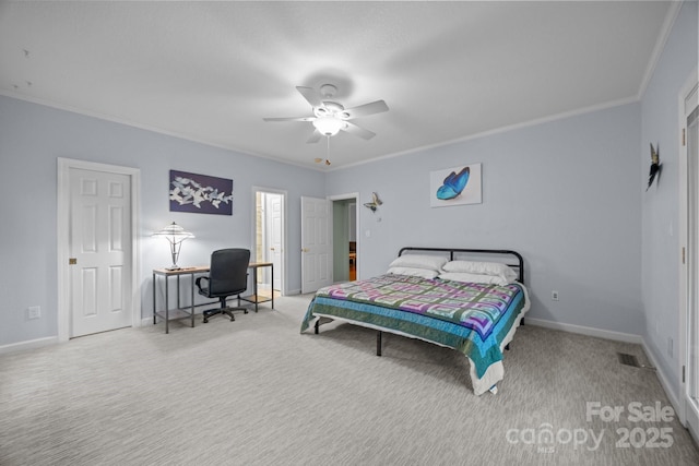 273 Bluebird Rd, Lake Lure, NC 28746 - bedroom with carpet flooring, crown molding, baseboards, and ceiling fan