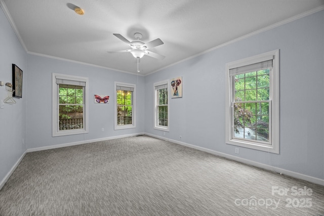 273 Bluebird Rd, Lake Lure, NC 28746 - unfurnished room featuring crown molding, carpet flooring, baseboards, and ceiling fan