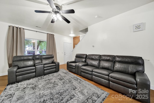 2117 Seabrook Ln, Fort Mill, SC 29715 - living area featuring wood finished floors, ceiling fan, and baseboards